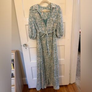 Maeve Seafoam and Ivory Floral Maxi Dress with Tie Waist